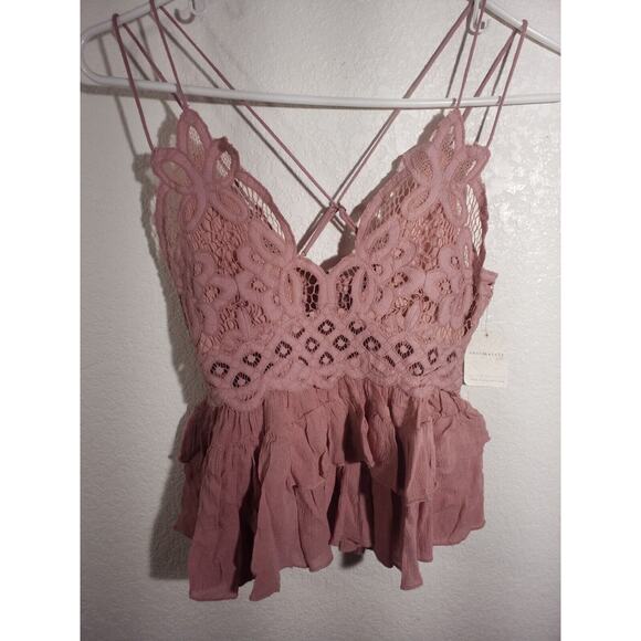 Free People Tops - Free People Womens Adella Cami Pink Lace Ruffled Tank Top Pullover Size Small